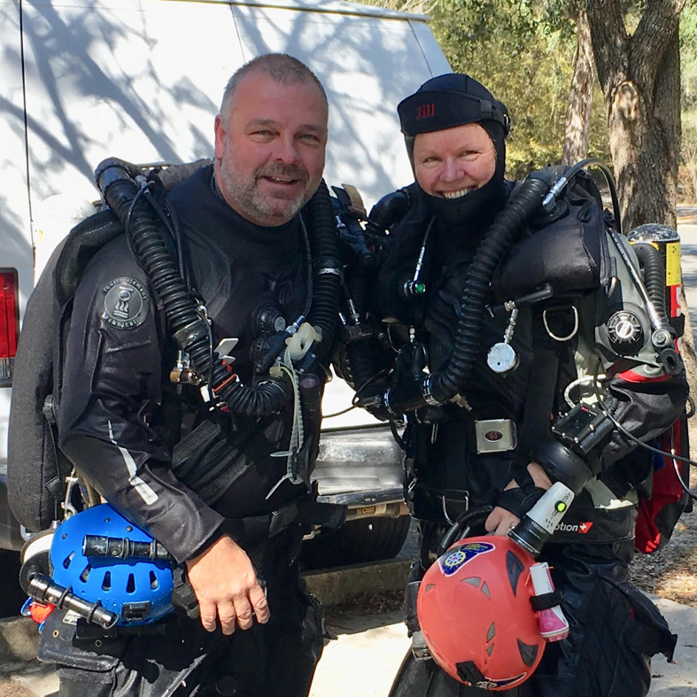 Pete Mesley, pictured with Jill Heinerth, always an anticipated presenter at OZTek Advanced Diving & OZ Dive show